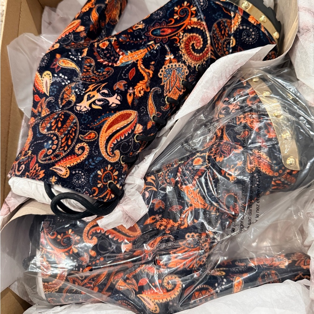 Jessica Simpson Paisley Heeled Boots - Orange and Blue